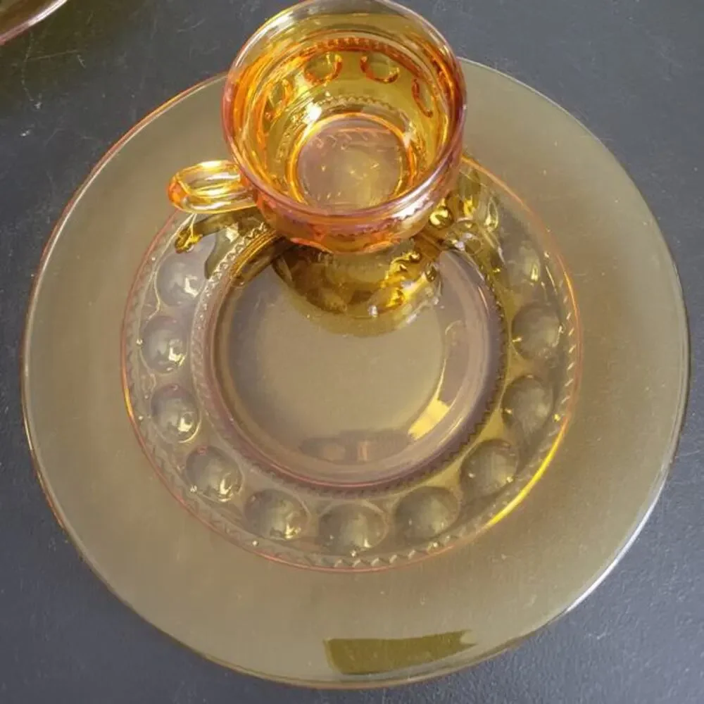 MCM Snack Plate & Cup Set Gold Crown‎ by Indiana Glass AKA Lancaster Colony Fall